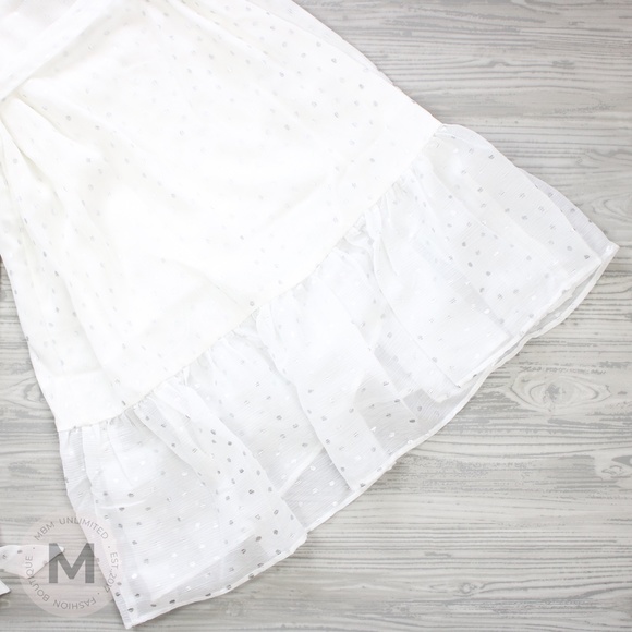 White Silver Dots Ruffle Hem Wrap Dress - Picture 9 of 9